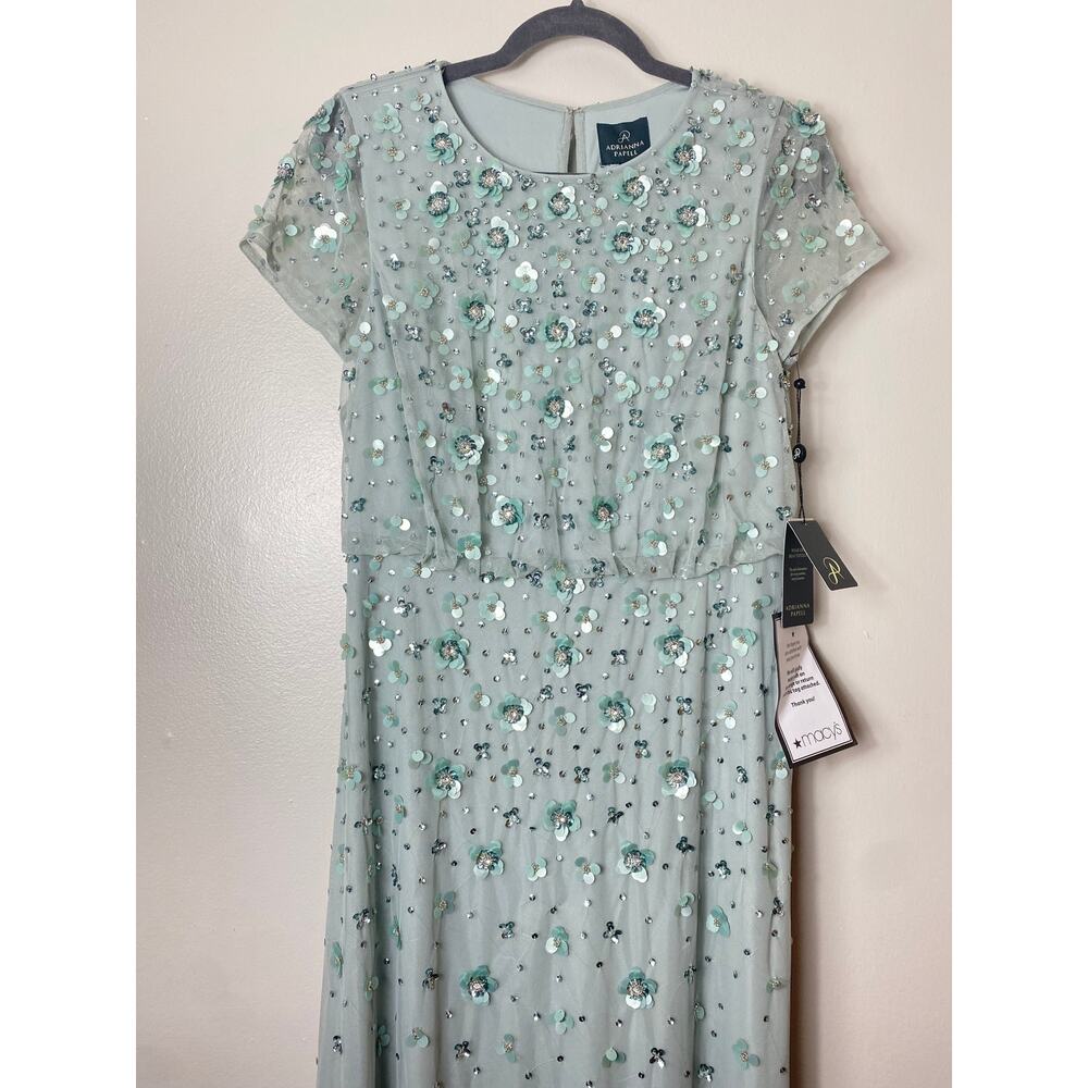 Adrianna Papell Dress 10 Green Sequin Beaded Wedding Guest Mother of the Bride - Picture 7 of 15